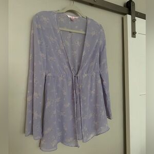 Vintage Victoria’s Secret Tie Front Long Sleeve Sleep Shirt in Lavender Floral